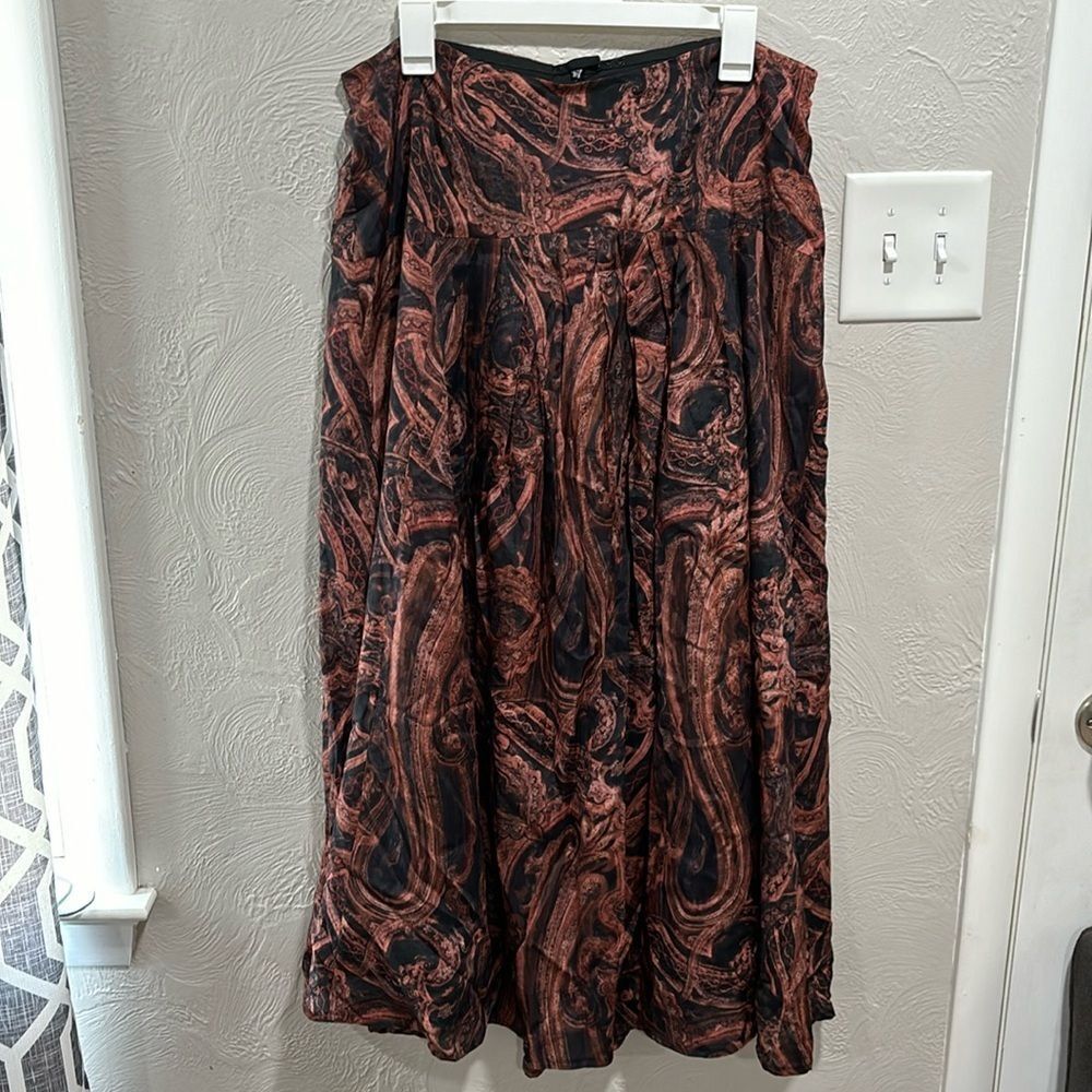 Peruvian Connection Fantasia Maxi Skirt Pleated Paisley Swirl US Size 12